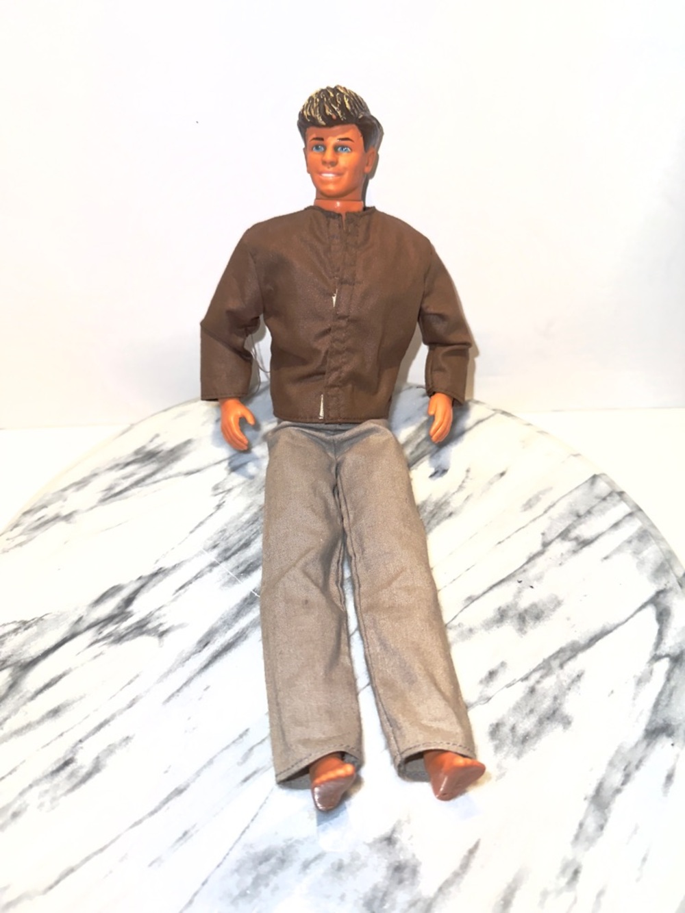 Vintage 1968 Mattel Ken Doll Brown Hair Blue Eyes Malaysia With Original Outfit